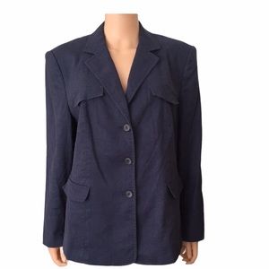 Talbots blue blended linen silk luxe Italian fabric blazer